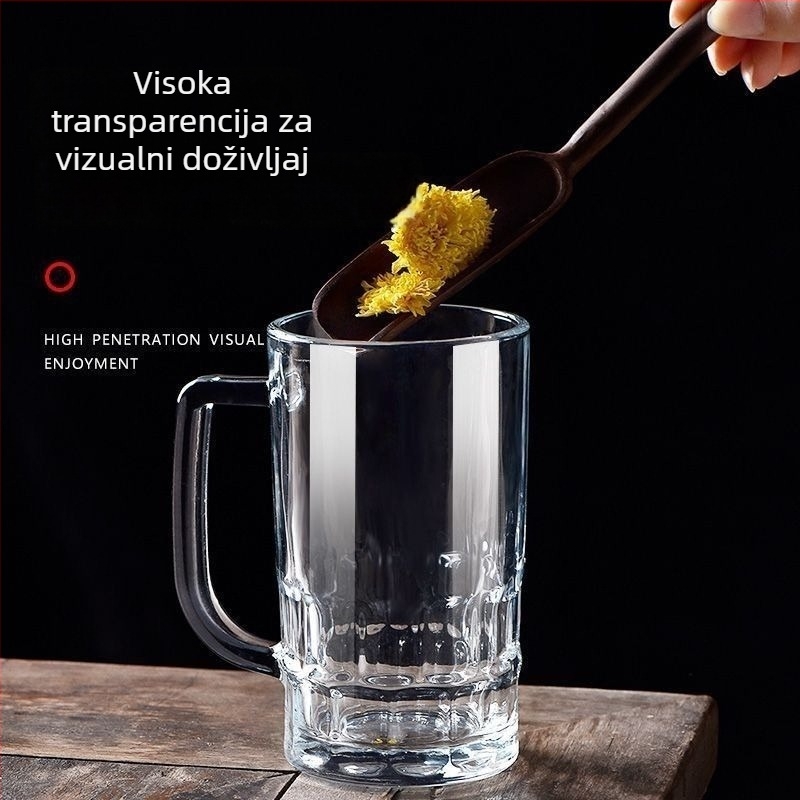 Set čaša od stakla s ručkom za pivo i čaj — soda-lime staklo, jednostavan stil, sa slamkom, prenosno, leden uzorak