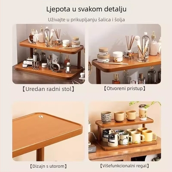 Stolni drveni stalak za začinske pripravke i čajne šalice, dvostruki skladišni stalak, Nanzhu drvo