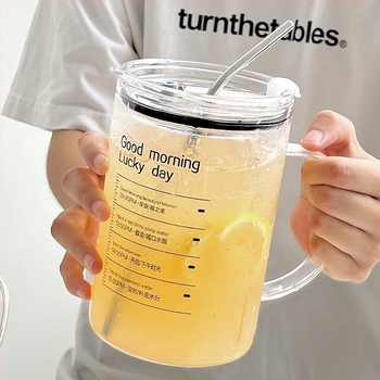 Staklena čaša za vodu s logom i slamkom, borosilikatno staklo, otporna na visoke temperature, jednostruka konstrukcija, velika kapacitet, težina 320 g, moguć ispis logotipa