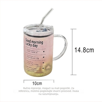 Staklena čaša za vodu s logom i slamkom, borosilikatno staklo, otporna na visoke temperature, jednostruka konstrukcija, velika kapacitet, težina 320 g, moguć ispis logotipa