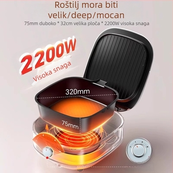 Supor JT2828R891 Električni tiganj za palačinke s dvostrukim grijanjem, odvojiv i periv, mehanička kontrola gumbom, 220V 50Hz 2200W