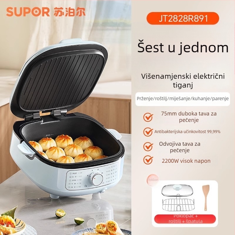 Supor JT2828R891 Električni tiganj za palačinke s dvostrukim grijanjem, odvojiv i periv, mehanička kontrola gumbom, 220V 50Hz 2200W