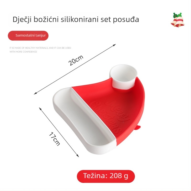 Silikonski set za hranjenje bebe: tanjur s integriranom vilicom i žlicom, 5-dijelni set, sladak crtani stil, pogodan od 6 mjeseci