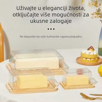 Hisuhito pravokutna posuda za sir i maslac sa poklopcem – bambus+PET, čuvanje svježine, prilagodljiva, lansirana 2024.