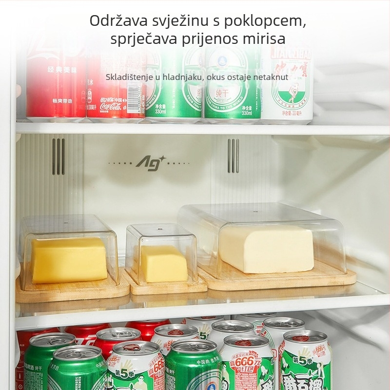 Hisuhito pravokutna posuda za sir i maslac sa poklopcem – bambus+PET, čuvanje svježine, prilagodljiva, lansirana 2024.