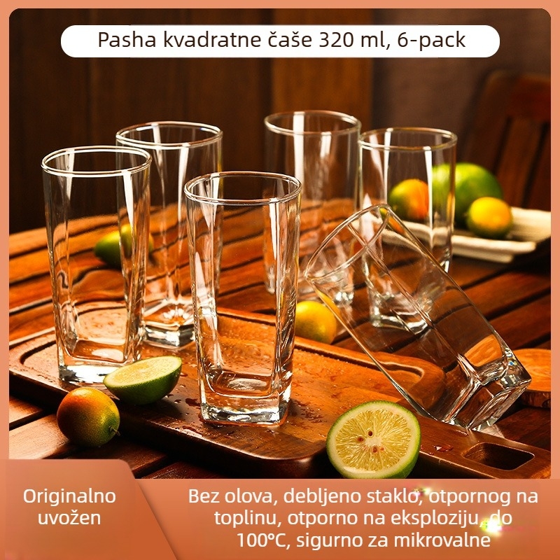 Staklena čaša za vodu, otporna na toplinu, europskog stila, bez ručke i bez poklopca, šestodijelni set
