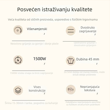 Električni tiganj za palačinke s dvostrukim zagrijavanjem, model YP-6628B, 1500W, 220V, mehaničko upravljanje