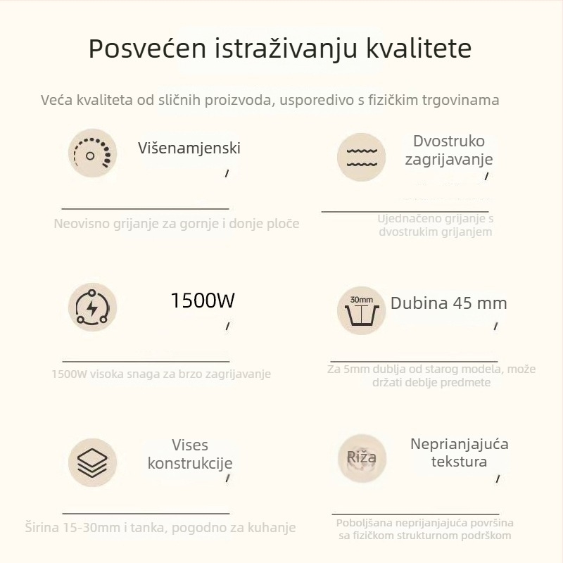 Električni tiganj za palačinke s dvostrukim zagrijavanjem, model YP-6628B, 1500W, 220V, mehaničko upravljanje