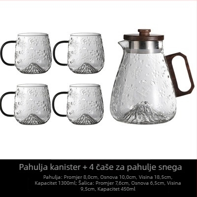 Set čaša za vodu od borosilikatnog stakla sa dizajnom pahulje i hladnim čajnikom, velike kapacitete, otporno na toplinu, s držačem