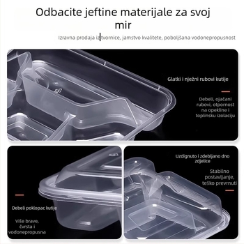Jednokratna višekomorna kutija za obrok, debela, otporna na curenje, prozirna PP plastika, prehrambena kvaliteta