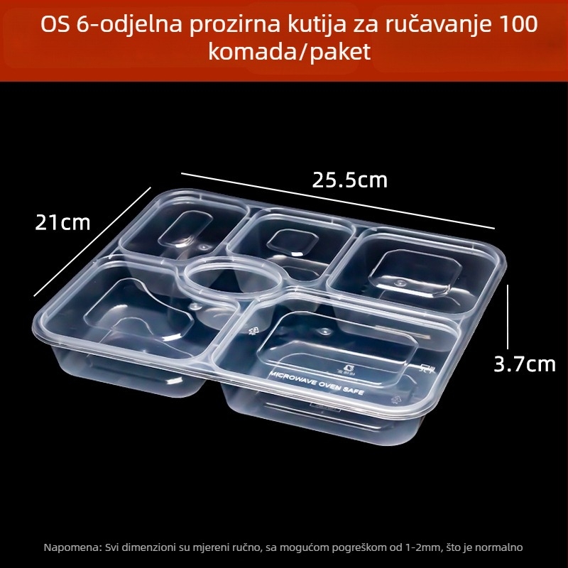 Jednokratna višekomorna kutija za obrok, debela, otporna na curenje, prozirna PP plastika, prehrambena kvaliteta