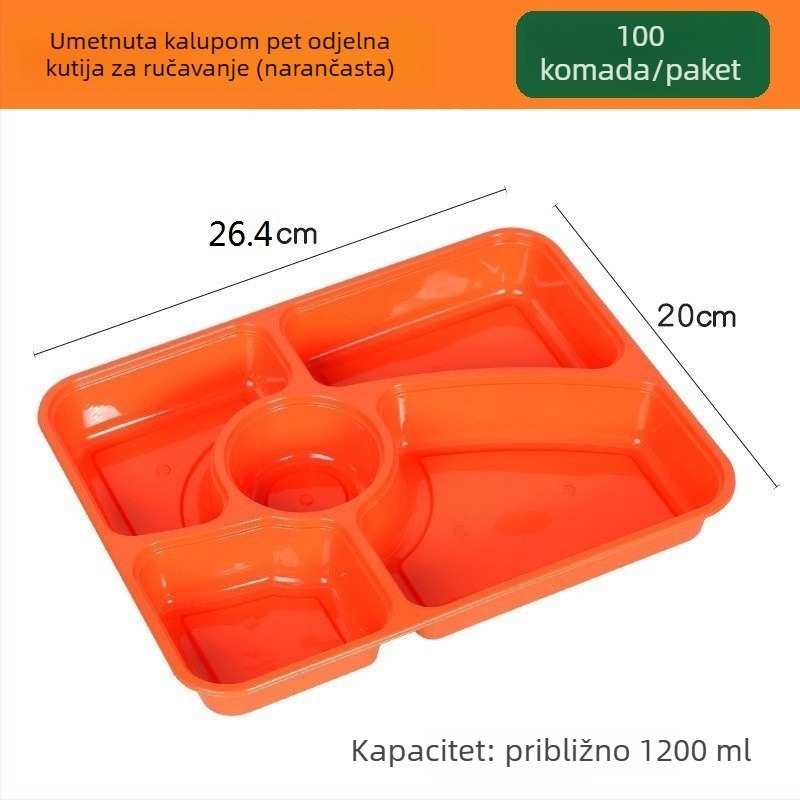 Jednokratna višekomorna kutija za obrok, debela, otporna na curenje, prozirna PP plastika, prehrambena kvaliteta