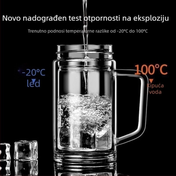 Muška izolirana dvostruko staklena šalica s drškom, velika kapaciteta čaja, prijenosna šalica za pripremu čaja s odjeljivanjem čaja i vode