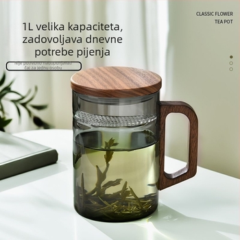 Šalica za čaj od borosilikatnog stakla sa filtrom, s drškom, cilindričnog oblika, u stilu novog kineskog dizajna, set od dva komada, za ured