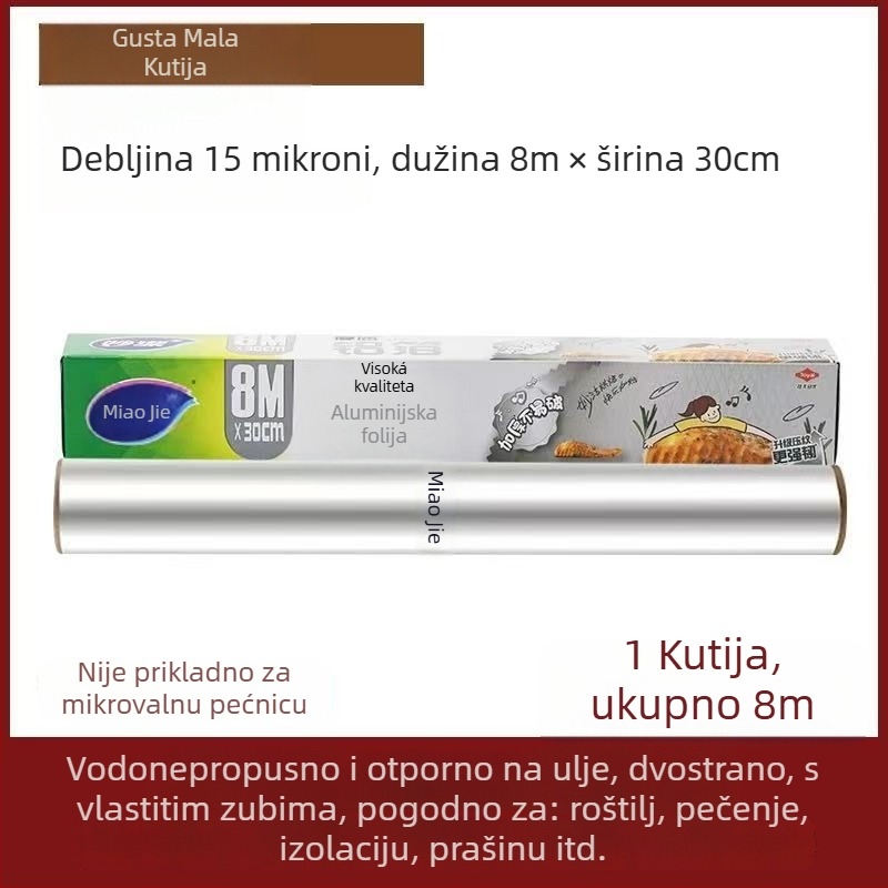 Miaojie aluminijski papir za pečenje i roštilj – standardna debljina, nelepljiv, mikrotalasna sigurnost, za kućnu upotrebu