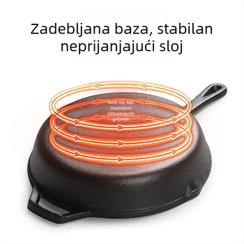 Ljevani tiganj s ušima, ravno dno, ručno kovano, bez premaza