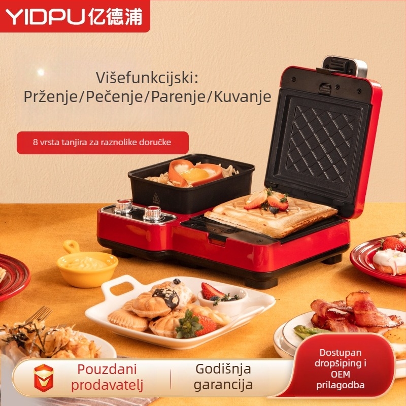 Yidepu YD-520Z 3-u-1 stroj za doručak – 1200W, 220V/50Hz; funkcije: grijanje, pečenje, kuhanje jaja, prženje jaja, odmrzavanje; potpuno automatski rad, mehanička kontrola.