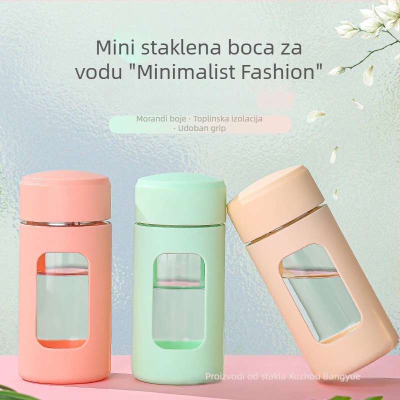 Kućna staklena čaša za vodu, cilindričnog oblika s integriranim filtrom, otporna na visoke temperature, brtvljenje i nepropušta tekućinu, moderan minimalistički dizajn