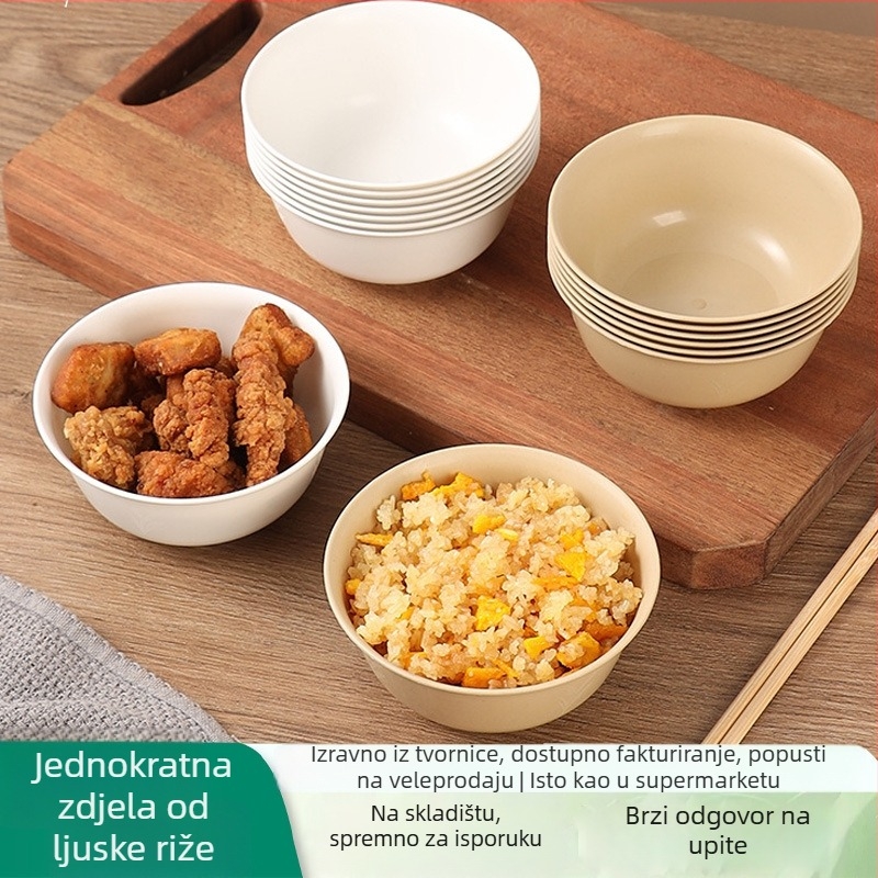 Set jednoraznih zdjela od ljuske riža i štapića za jelo, prehrambene klase, 250 ml, mogućnost tiska loga