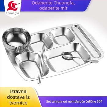 Set podijeljenih tanjura od 304 nehrđajućeg čelika, sigurno za hranu, pravokutnog oblika, uključuje zdjele, štapiće i žlice