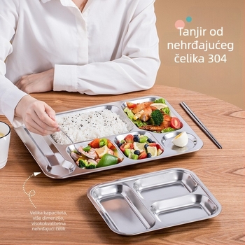 Set podijeljenih tanjura od 304 nehrđajućeg čelika, sigurno za hranu, pravokutnog oblika, uključuje zdjele, štapiće i žlice