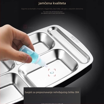Set podijeljenih tanjura od 304 nehrđajućeg čelika, sigurno za hranu, pravokutnog oblika, uključuje zdjele, štapiće i žlice