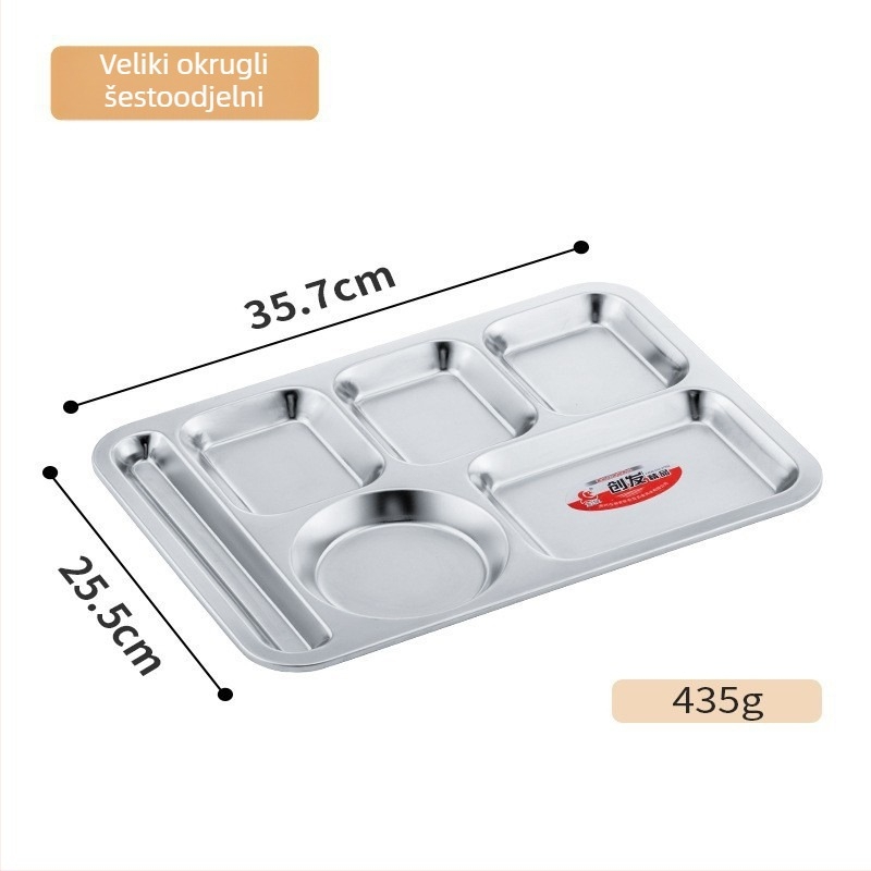Set podijeljenih tanjura od 304 nehrđajućeg čelika, sigurno za hranu, pravokutnog oblika, uključuje zdjele, štapiće i žlice