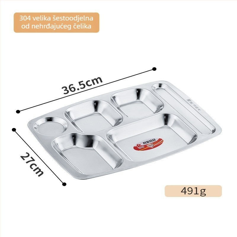 Set podijeljenih tanjura od 304 nehrđajućeg čelika, sigurno za hranu, pravokutnog oblika, uključuje zdjele, štapiće i žlice