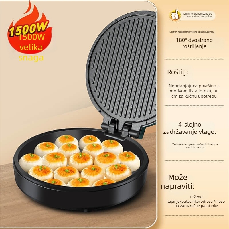 Električna tava za palačinke s dvostrukim grijanjem, promjer 29–31 cm, model LA-301, 1500 W, 220 V