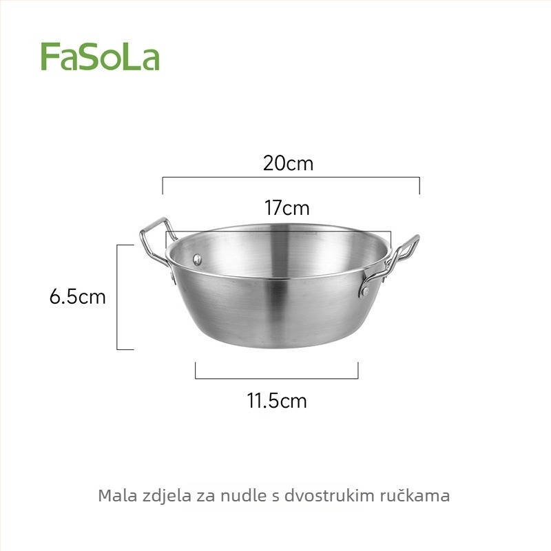 FaSoLa Posuda od nehrđajućeg čelika s dvostrukim ručkama, brušeni završetak, glavno tijelo 304, ručka 201, sigurno u mikrovalnoj pećnici