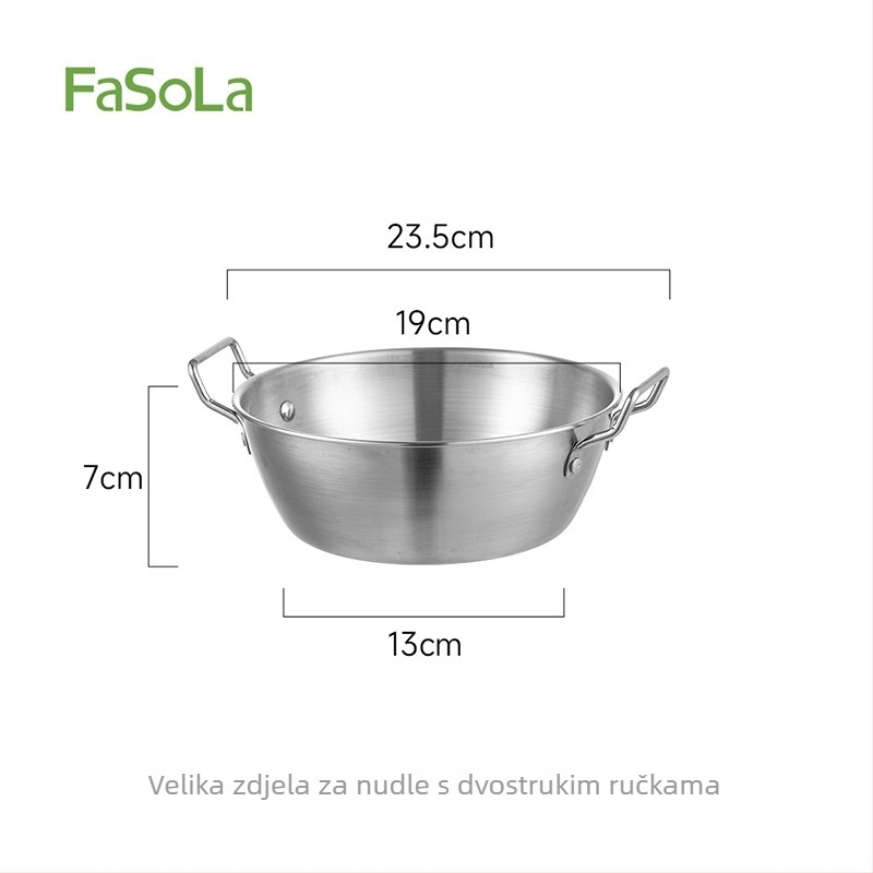 FaSoLa Posuda od nehrđajućeg čelika s dvostrukim ručkama, brušeni završetak, glavno tijelo 304, ručka 201, sigurno u mikrovalnoj pećnici