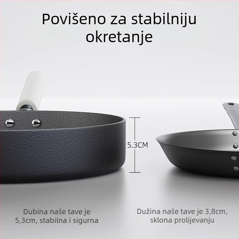 Nepremazani tiganj od lijevanog željeza s staklenim poklopcem, pogodan za sve štednjake, model AJCTA