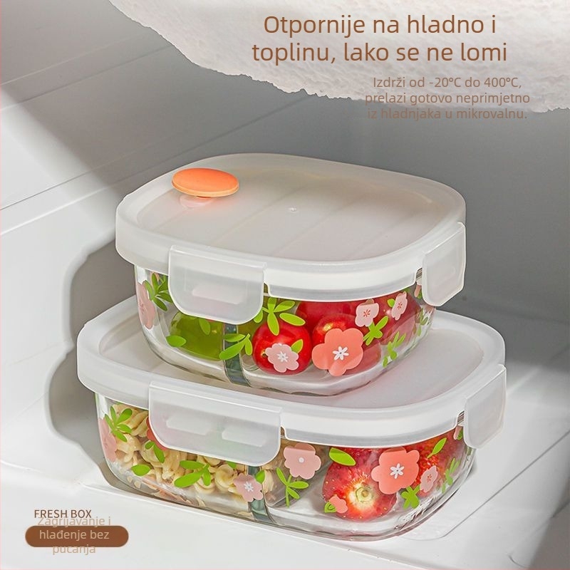 Staklena kutija za hranu – mikrovalno sigurna, jednostruki/dvostruki sloj, cvjetni uzorak, prilagodljivo