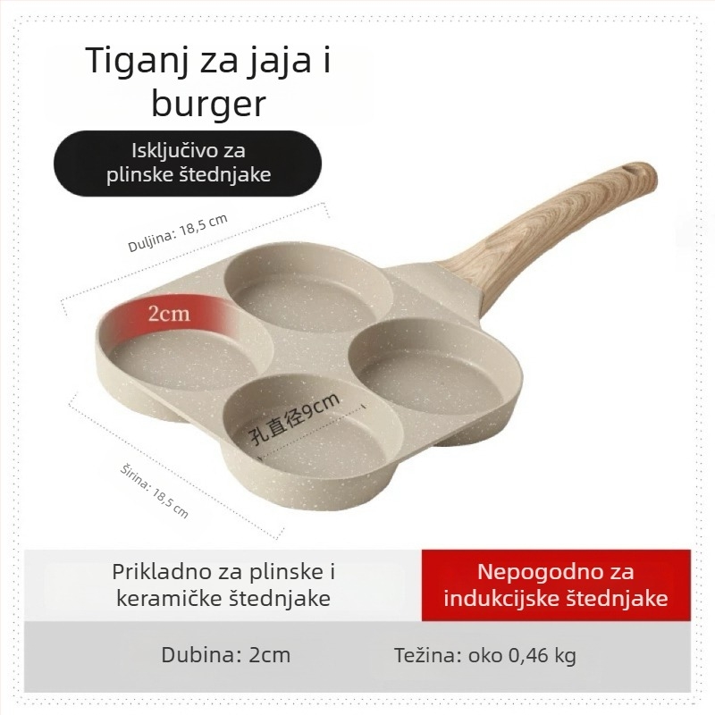 Tiganj za prženje s medicinskim kamenom, neprijanjajući premaz, kompatibilan s indukcijom, težina 0,5 kg, dno s više slojeva