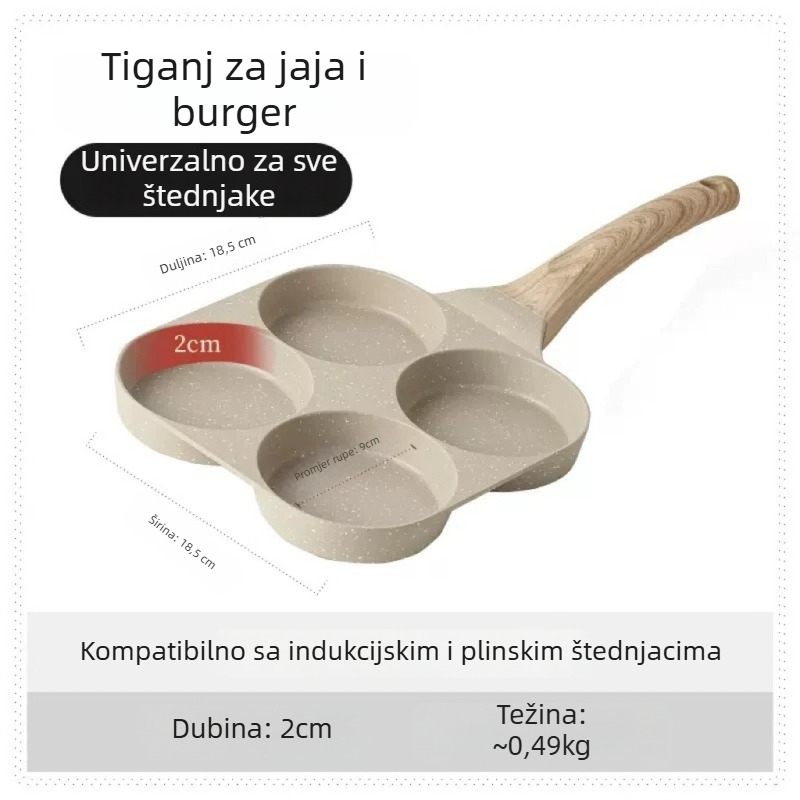 Tiganj za prženje s medicinskim kamenom, neprijanjajući premaz, kompatibilan s indukcijom, težina 0,5 kg, dno s više slojeva