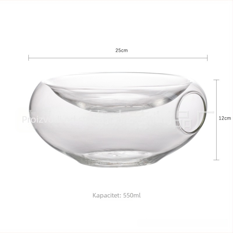 Nepravilnog oblika zdjela za salatu od visokoborosilikatnog stakla, proziran uzorak, kapacitet 200/300/600 ml