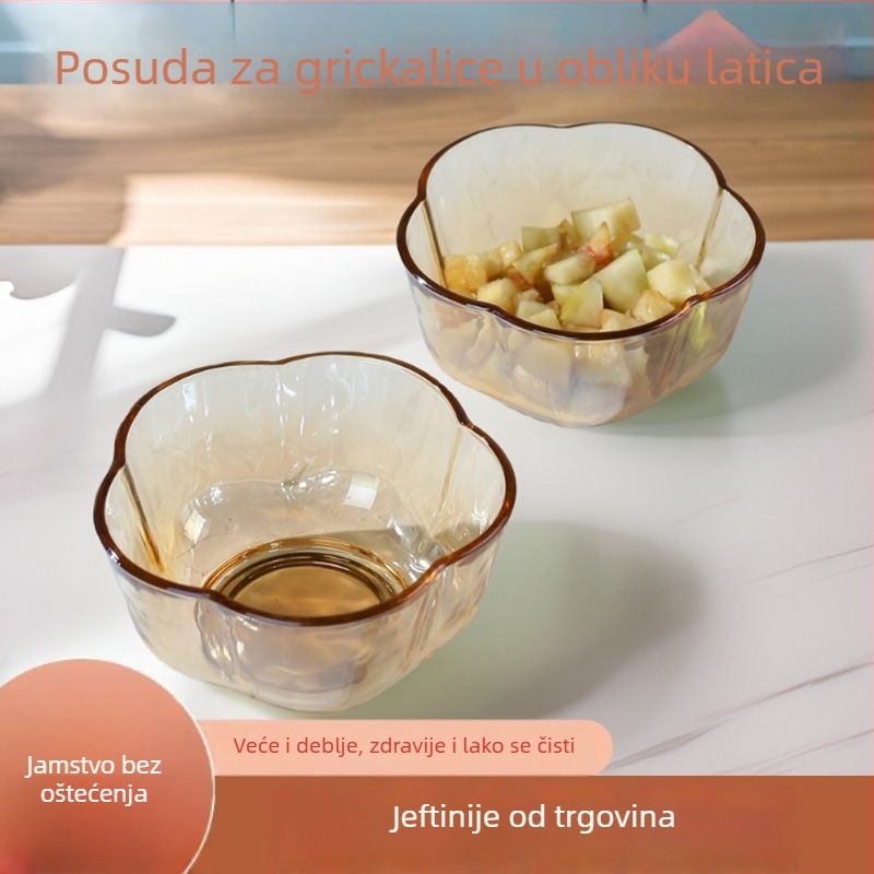 Staklena zdjela za salatu s petalnim dizajnom, otporna na toplinu, nepravilnog oblika, japanski stil, jednobojni uzorak