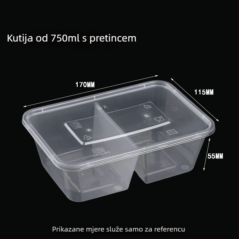 Plastična jednokratna kutija za obrok, kvalitete hrane, pravokutnog oblika, prozirna, debela, za ponijeti