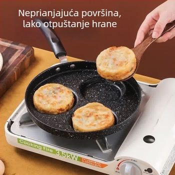 Tiganj od Maifan kamena s četiri rupe za jaja, neprijanjajući, ravno dno, za palačinke