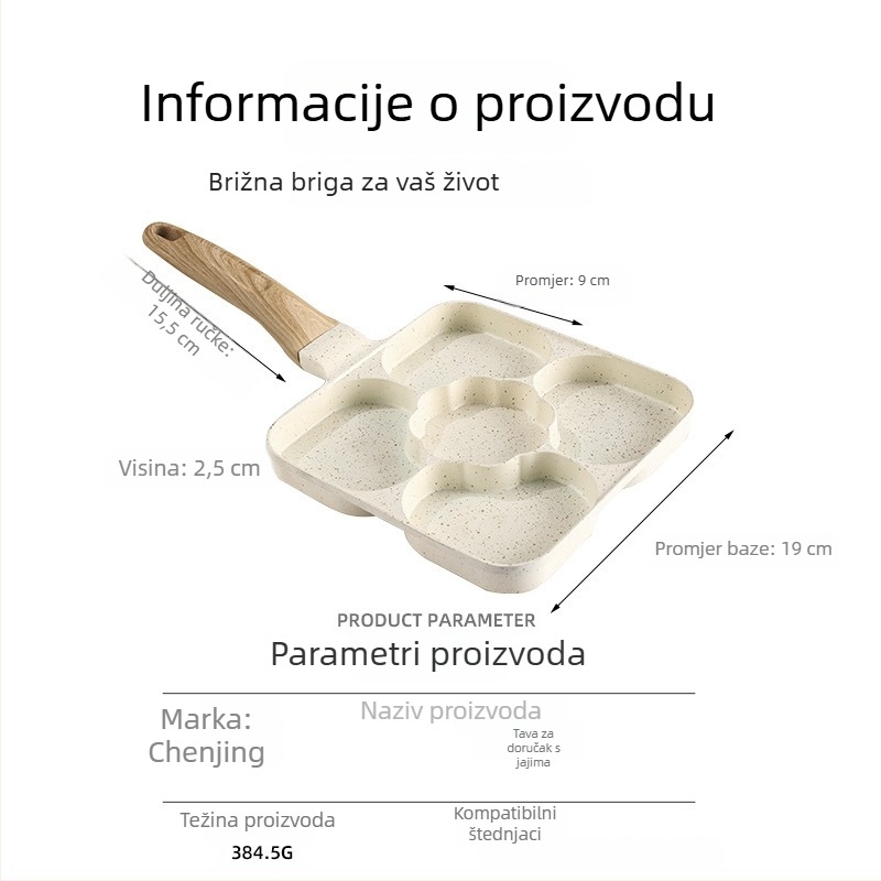 Tiganj s pet rupa za jaja, 3-u-1 tiganj za doručak s Maifan kamenjem, neprijanjajuća, tiganj za palačinke kod kuće