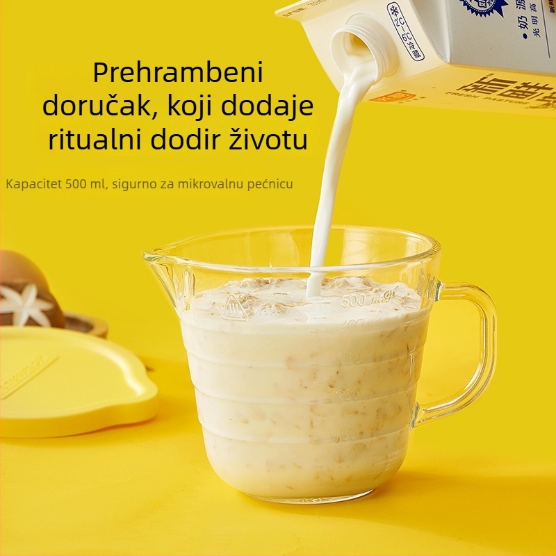 Staklena zdjela za obrok s poklopcem i držkom, mikrovalna kompatibilna, otporna na visoke temperature, kapacitet 301-500 ml