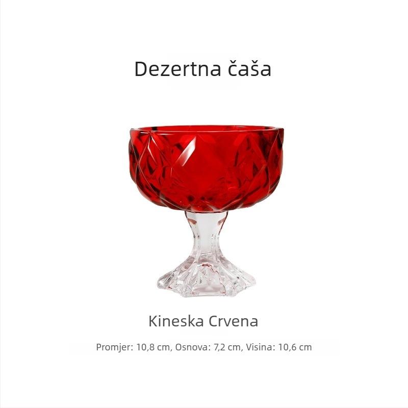Desertna zdjela, staklo, nepravilan oblik, retro stil, ručno crtana površina