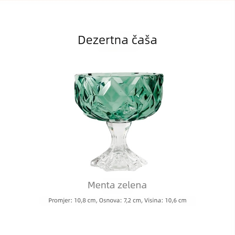 Desertna zdjela, staklo, nepravilan oblik, retro stil, ručno crtana površina