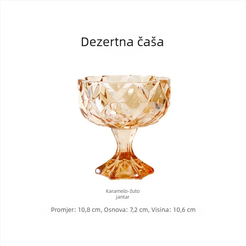 Desertna zdjela, staklo, nepravilan oblik, retro stil, ručno crtana površina
