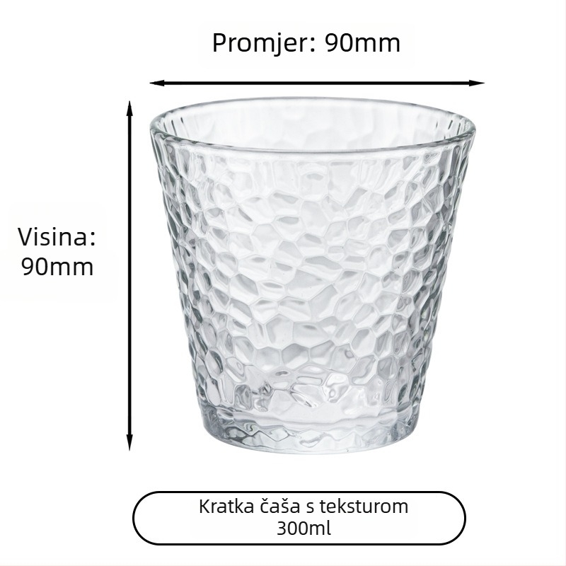 Staklena čaša s teksturom čekića, šestodijelni set čaša, staklo natrij-kalcij, papirnato kutija