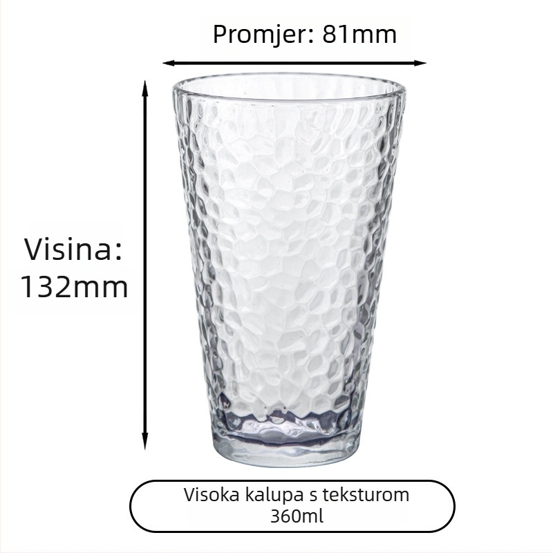 Staklena čaša s teksturom čekića, šestodijelni set čaša, staklo natrij-kalcij, papirnato kutija