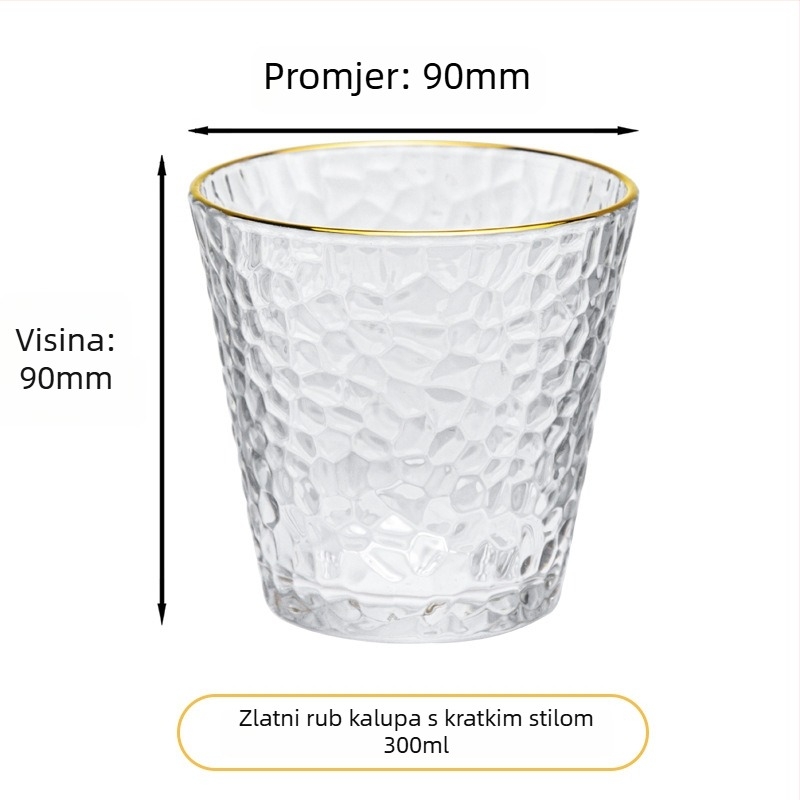 Staklena čaša s teksturom čekića, šestodijelni set čaša, staklo natrij-kalcij, papirnato kutija