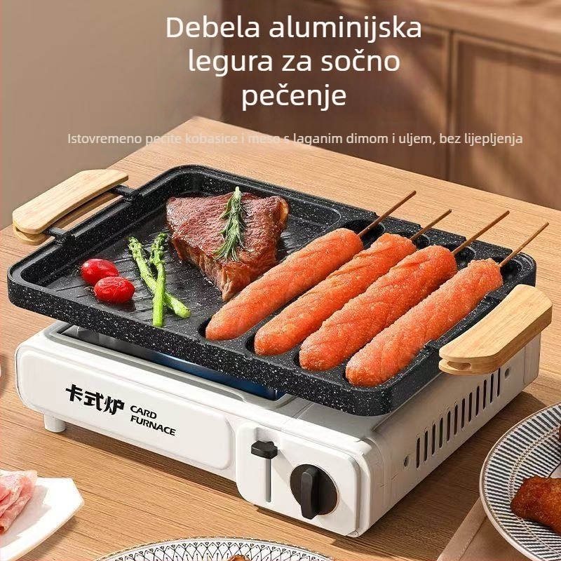 Vanjska 2-u-1 ploča za roštilj, kvadratna od željeza, korejskog stila teppanyaki, prenosna i neprijanjajuća