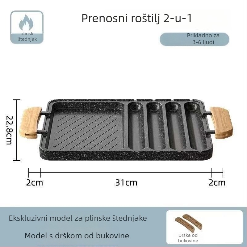 Vanjska 2-u-1 ploča za roštilj, kvadratna od željeza, korejskog stila teppanyaki, prenosna i neprijanjajuća