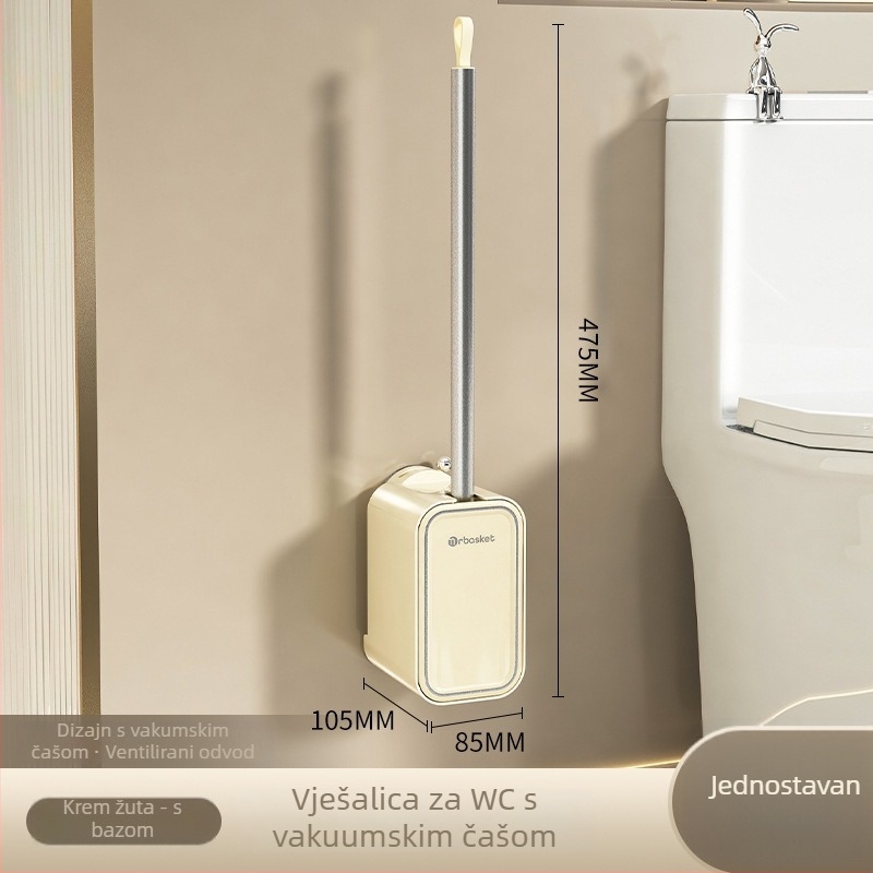 Četka za WC s vakuum podlogom, na zid, bez mrtvih kutova, model 2025 — Plastika; težina 470 g; Značka: Mr. basket; Pakiranje: zasebna kutija + mjehurićni papir